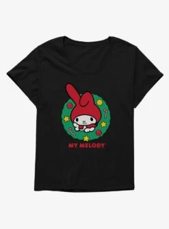 My Melody Happy Holidays Christmas Wreath Womens T-Shirt Plus Size