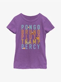 Disney Channel Pongo, Bruno, Pluto, Tramp, Percy Youth Girls T-Shirt